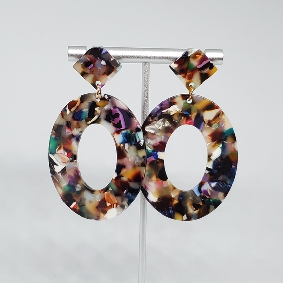 NEW Colorful Multi Colored Acrylic Drop Earrings - Picture 3 of 5